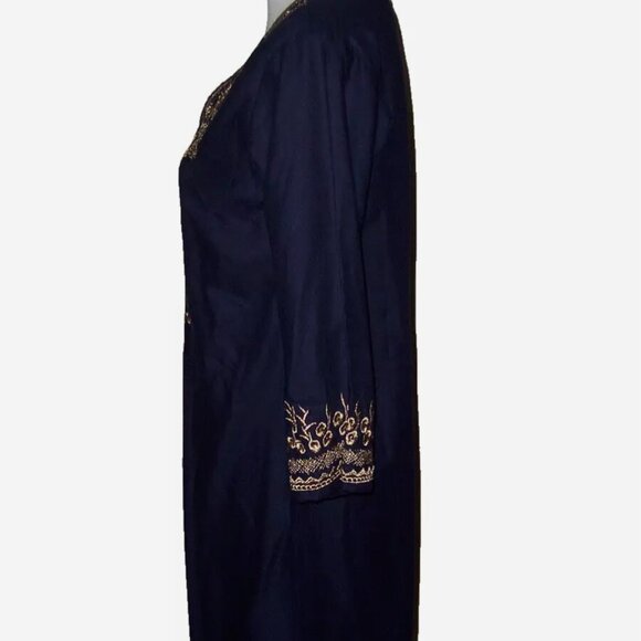 Lapogee Women's Navy Blue Embroidered Shift Dress – Kaftan Style, Medium - Picture 2 of 9